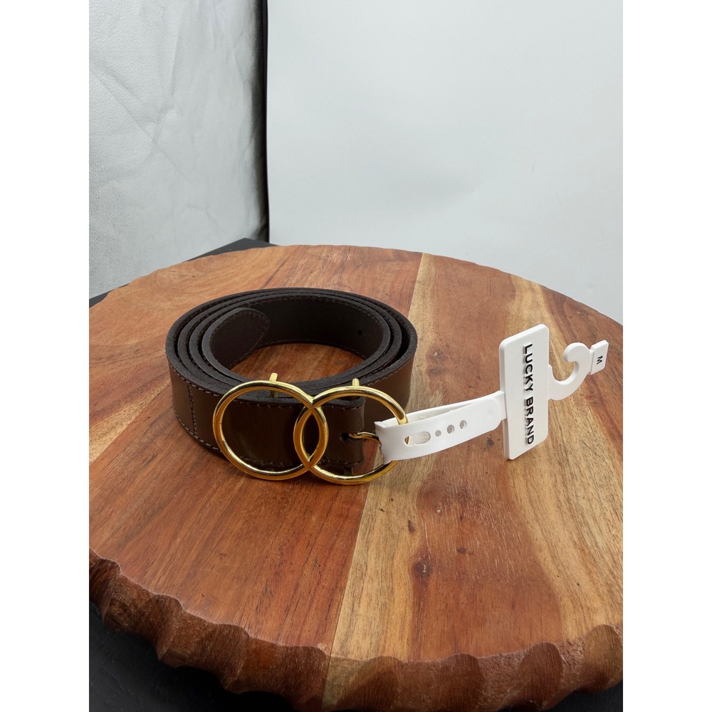 Lucky Brand Double O-Ring Belt Women Size M Brown Leather Gold Buckle LB3864